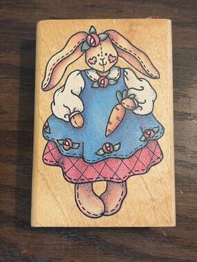VTG Bunny With Carrot Rubber Stamp By Rubber Stampede 4.25" Made In USA